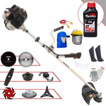 Roçadeira À Gasolina Kawashima KW52LE 52cc 2,5HP 10.000rpm Com 8 Opções de Cortes Com Facas 2 Pontas, 3 Pontas, 6 Pontas, 40 Dentes Vídea, 80 Dentes, Trimmer, Escova e Carretel + EPI + ÓLEO TOYAMA 2T
