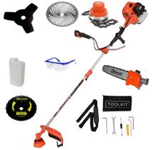 Roçadeira a Gasolina Profissional 75CC Multifuncional com Lâminas, Disco 80 Dentes, Motopoda e Kit Completo