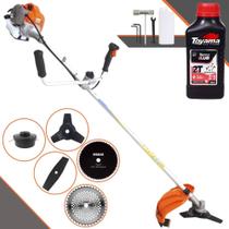 Roçadeira À Gasolina Vulcan VR430-P 43cc 1,7HP 10.000rpm Com Guidão Anti-Vibração 5 Opções de Cortes, Carretel de Nylon + 4 Lâminas de Cortes, Ideal Para Todos os Tipos de Trabalho + ÓLEO TOYAMA 2T