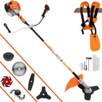 Roçadeira À Gasolina Vulcan VR520H 2 Tempos 52cc 2,5HP Para Todos os Tipos de Trabalhos Com Carretel de Nylon + Lâmina 2 Pontas + Lâmina 3 Pontas + Lâmina 6 Pontas + Lâmina 40 Dentes Vídea + Trimmer