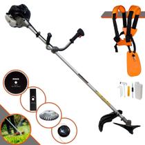 Roçadeira Anmax CG430B À Gasolina Motor 2 Tempos 43cc 1,7HP 12.000rpm Podador de Grama Profissional Completo 4 Em 1 Com Carretel de Nylon + Lâmina Facão + Lâmina 80 Dentes + Escova de Aço 38 Cerdas
