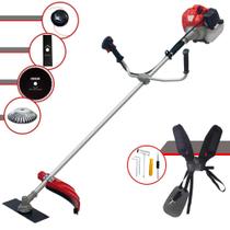 Roçadeira Anmax CG520-P À Gasolina Motor 2T 52cc 2,2HP 10.000rpm Máquina de Corta Grama Completa Para Todos os Tipos de Trabalho Com Lâmina Facão + Lâmina 80 Dentes + Escova de Aço Circular + Carretel