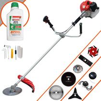 Roçadeira Anmax CG520PTB 2T 52cc 2,2HP Alta Rotação 8 Em 1 Com Carretel e Faca 2 Pontas + Kit Faca 3 Pontas, Faca 6 Pontas, Faca 40 Dentes Vídea, Faca 80 Dentes, Trimmer e Escova de Aço + ÓLEO STIHL