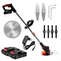 Roçadeira aparador cortador de grama sem fio recarregável 2 baterias serra aço altura ajustável