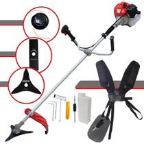 Roçadeira Aparador de Grama À Gasolina 43cc 2HP 9.000rpm Anmax CG430P-TB Profissional Multifuncional Com 3 Opções de Cortes, Carretel de Nylon + Lâmina 2 Pontas + Lâmina 3 Pontas Extra