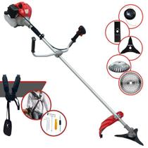 Roçadeira Aparador de Grama À Gasolina Anmax CG430P 43cc 2HP 9.000rpm 5 Em 1 Com Carretel + Faca 2 Pontas + Faca 3 Pontas + Faca 40 Dentes + Disco de Aço Circular 38 Cerdas