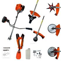 Roçadeira Aparador de Grama a Gasolina Bipartida 52cc com Discos 40 e 80 dentes, Lâmina 6 Pontas, Carretel Nylon e Cinto Duplo FAK520RB Carbon Fak