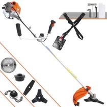 Roçadeira Aparador de Grama À Gasolina Vulcan VR430P 43cc 1,7HP 10000rpm Completa Com 5 Opções de Cortes Com Cabeçote de Nylon + Lâmina 2 Pontas + Lâmina 3 Pontas + Lâmina 40 Dentes de Vídea + Trimmer