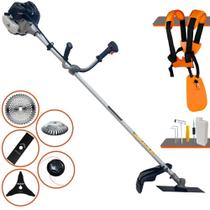 Roçadeira Aparador de Grama Anmax CG430B À Gasolina 43cc 1,7HP 12.000rpm Profissional Multifunções Com Carretel + Lâmina Facão + Lâmina 3 Pontas + Lâmina 40 Dentes + Escova de Aço 38 Cerdas
