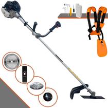 Roçadeira Aparador de Grama Anmax CG430B À Gasolina Motor 2T 43cc 1,7HP 12000rpm Profissional Completa Com 4 Opções de Corte Lâmina Facão, Lâmina 40 Dentes, Carretel de Nylon e Escova de Aço Giratória