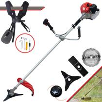 Roçadeira Aparador de Grama Anmax CG430P-TB À Gasolina 2T 43cc 9.000rpm 2HP Completa Com 4 Opções de Corte Lâmina 2 Pontas, Lâmina 3 Pontas, Lâmina 40 Dentes Vídea e Carretel de Nylon