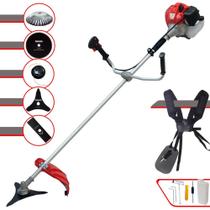 Roçadeira Aparador de Grama Anmax CG430P-TB À Gasolina 43cc 2HP 9.000rpm Profissional Multifunções Com Carretel + Lâmina Facão + Lâmina 3 Pontas + Lâmina 80 Dentes + Escova de Aço 38 Cerdas