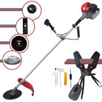 Roçadeira Aparador de Grama Anmax CG430P-TB À Gasolina 43cc 2HP 9.000rpm Profissional Multifunções Com Carretel + Lâmina Facão + Lâmina 3 Pontas + Lâmina 80 Dentes + Escova de Aço 38 Cerdas