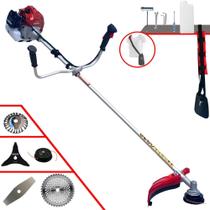 Roçadeira Aparador de Grama Kawashima BCJ521L À Gasolina 2T 52cc 2,5HP 10000rpm 5 Em 1 Com Carretel de Nylon + Faca 2 Pontas + Faca 3 Pontas + Faca 40 Dentes de Vídea + Disco de Aço Circular 24 Cerdas