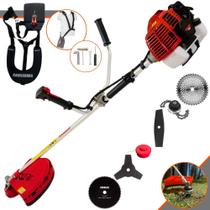 Roçadeira Aparador de Grama Kawashima KW43L À Gasolina 2T 43cc 1,7HP 10.000rpm Profissional Multifunções Com Carretel + Lâmina Facão + Lâmina 3 Pontas + Lâmina 40 Dentes + Lâmina 80 Dentes + Trimmer