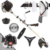 Roçadeira Aparador de Grama Kawashima KW52LE À Gasolina 52cc 2,5HP de Potência 10.000rpm Profissional Multifunções Com Carretel de Nylon + Lâmina Facão + Lâmina 3 Pontas + Lâmina 40 Dentes de Vídea