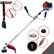 Roçadeira Aparador de Grama Lateral À Gasolina Kawashima BCJ431L 43cc 2T 1,7HP 10.000rpm Multifuncional Completa 4 Em 1 Com Carretel de Nylon + Faca 2 Pontas + Faca 80 Dentes + Escova de Aço Giratória