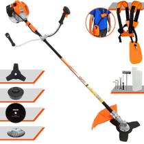 Roçadeira Aparador de Grama Lateral À Gasolina Vulcan VR520-H 52cc 2T 2,5HP 10.000rpm Multifuncional Completa 4 Em 1 Com Carretel de Nylon + Faca 3 Pontas + Faca 80 Dentes + Escova de Aço Giratória