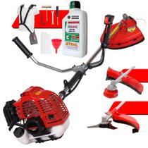 Roçadeira Aparador de Grama Máquina de Cortar Grama Á Gasolina Kawashima KW43-L 2T 43cc 1,7HP Com Lâmina de Corte e Cabeçote Nylon e Cinto de Sustentação Duplo + ÓLEO STIHL 2T