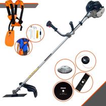 Roçadeira Aparador de Grama Profissional À Gasolina Anmax CG430B 43cc 2T 1,7HP 12.000rpm Multifuncional Completa 4 Em 1 Com Carretel de Nylon + Faca 2 Pontas + Faca 80 Dentes + Escova de Aço Giratória