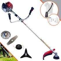 Roçadeira Aparador de Grama Profissional À Gasolina Kawashima BCJ521L 52cc 2T 2,5HP 10000rpm Multifuncional Completa 4 Em 1 Com Carretel Nylon + Faca 2 Pontas + Faca 3 Pontas + Escova de Aço Giratória
