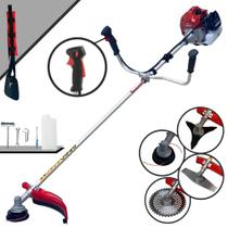 Roçadeira Aparador de Grama Profissional À Gasolina Kawashima BCJ521L 52cc 2T 2,5HP 10000rpm Multifuncional Completa 4 Em 1 Com Carretel Nylon + Faca 2 Pontas + Faca 3 Pontas + Faca 40 Dentes de Vídea
