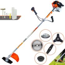 Roçadeira Aparador de Grama Vulcan VR430S À Gasolina 2T 43cc 1,7HP 10.000rpm 5 Em 1 Com Carretel de Nylon + Faca 2 Pontas + Faca 3 Pontas + Faca 40 Dentes de Vídea + Disco de Aço Circular 38 Cerdas
