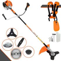 Roçadeira Aparador de Grama Vulcan VR520H À Gasolina 52cc 2,5HP 10.000rpm Profissional Multifunções Com Carretel + Lâmina Facão + Lâmina 3 Pontas + Lâmina 40 Dentes de Vídea + Escova de Aço 38 Cerdas