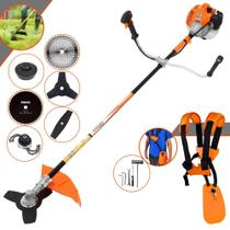 Roçadeira Aparador de Grama Vulcan VR520H À Gasolina 52cc 2,5HP 10.000rpm Profissional Multifunções Com Carretel Nylon + Lâmina Facão + Lâmina 3 Pontas + Lâmina 40 Dentes + Lâmina 80 Dentes + Trimmer