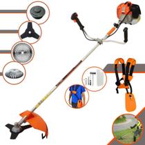 Roçadeira Aparador de Grama Vulcan VR620H À Gasolina 2T 62cc 3HP 12.500rpm Profissional Completa Com 4 Opções de Corte Lâmina 3 Pontas, Lâmina 40 Dentes, Carretel de Nylon e Escova de Aço Giratória