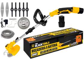 Roçadeira Aparador Grama A Bateria Recarregável 12v 460w 110v/220v Profissional Com Acessórios The Black Tools