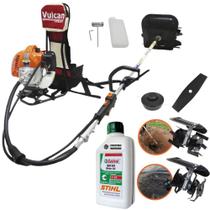 Roçadeira Com ÓLEO STIHL Profissional Multifuncional Costal Vulcan VRC430 Á Gasolina 2 Tempos 43cc 1,7hp Modelo Completo Para Roçar, Capinar e Cultivar