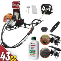 Roçadeira Com ÓLEO STIHL Profissional Multifuncional Costal Vulcan VRC430 Á Gasolina 2 Tempos 43cc 1,7hp Modelo Completo Para Roçar, Capinar e Cultivar