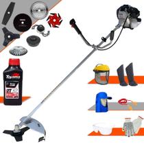 Roçadeira Com Sistema Antivibração À Gasolina Toyama TBC43H 43cc 1,7HP Alta Rotação Com Carretel Nylon e Kit 7 Opções de Corte + EPI + ÓLEO TOYAMA 2T