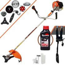 Roçadeira Completa À Gasolina Vulcan VR620H 62cc 3HP 12.500rpm Com 8 Opções de Cortes Com Facas 2 Pontas, 3 Pontas, 6 Pontas, 40 Dentes, 80 Dentes, Trimmer, Escova de Aço e Carretel + ÓLEO TOYAMA FG50