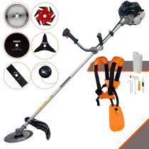 Roçadeira Completa Anmax CG430B À Gasolina 2T 43cc 1,7HP Alta Potência e Rotação Com Cabeçote de Nylon e Lâmina Facão + Lâmina 3 Pontas, Lâmina 6 Pontas, Lâmina 40 Dentes, Lâmina 80 Dentes