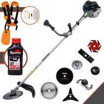 Roçadeira Completa Anmax CG430B À Gasolina 43cc 1,7HP Alta Rotação Com Carretel e Lâmina Facão + Lâminas 3 Pontas, 6 Pontas, 40 Dentes de Vídea, 80 Dentes, Trimmer e Escova de Aço + ÓLEO TOYAMA