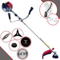 Roçadeira Completa Kawashima BCJ431-L À Gasolina 43cc 1,7HP Alta Rotação e Performance Cortador de Grama Com Carretel de Nylon e Faca 2 Pontas + Faca 3 Pontas, Faca 40 Dentes de Vídea e Faca 80 Dentes
