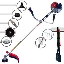 Roçadeira Completa Kawashima BCJ431-L À Gasolina 43cc 1,7HP de Alta Rotação e Performance Com 5 Opções de Cortes Carretel de Nylon + Lâmina Facão + Lâmina 3 Pontas + Lâmina 80 Dentes + Escova de Aço
