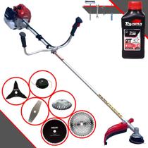 Roçadeira Completa Kawashima BCJ431L À Gasolina 43cc 10000rpm 1,7HP Robusta e de Alta Performance Com Carretel Nylon + Lâminas 2 Pontas, 3 Pontas, 40 Dentes, 80 Dentes + Escova de Aço + ÓLEO TOYAMA 2T