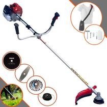 Roçadeira Completa Kawashima BCJ521L À Gasolina 52cc 2T 2,5HP de Potência 10.000rpm Cortador de Grama Robusto Com Carretel Nylon + Lâmina 2 Pontas + Lâmina 80 Dentes + Escova Circular De Aço 24 Cerdas