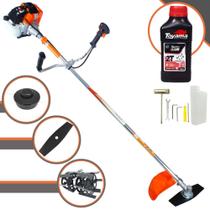 Roçadeira Completa Vulcan VR430S À Gasolina 43cc 1,7HP de Alta Rotação e Performance Máquina de Corta Grama C/ 2 Opções de Cortes Cabeçote de Nylon + Lâmina 2 Pontas + Enxada Capinadeira + ÓLEO TOYAMA