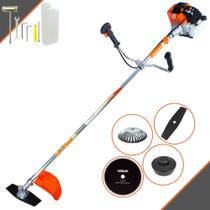 Roçadeira Completa Vulcan VR430S À Gasolina 43cc 2T 1,7HP de Potência 10.000rpm Cortador de Grama Robusto Com Carretel de Nylon + Lâmina 2 Pontas + Lâmina 80 Dentes + Escova Circular De Aço 38 Cerdas