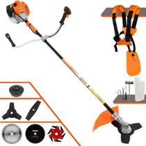 Roçadeira Completa Vulcan VR520H À Gasolina 2T 52cc 2,5HP Alta Potência e Rotação Com Cabeçote de Nylon e Lâmina 3 Pontas + Lâmina 2 Pontas, Lâmina 6 Pontas, Lâmina 40 Dentes Vídea, Lâmina 80 Dentes