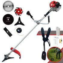 Roçadeira Cortador de Grama À Gasolina Anmax CG520P 52cc 2,2HP Alta Rotação C/ Carretel e Lâmina Facão + Kit Extra Lâmina 3 Pontas, Lâmina 6 Pontas, Disco Circular 40 Dentes e Disco Circular 80 Dentes