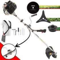 Roçadeira Cortador de Grama À Gasolina Kawashima KW43-LE 43cc Motor 2 Tempos 1,7HP de Potência 10.000rpm Robusta e de Alta Performance Completa Com Carretel de Nylon + Faca 3 Pontas + Faca 80 Dentes