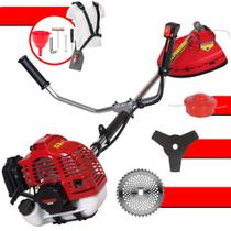 Roçadeira Cortador de Grama À Gasolina Kawashima KW52-L 52cc Motor 2 Tempos 2,5HP de Potência 10.000rpm de Alta Performance Completa Com Carretel de Nylon + Faca 3 Pontas + Faca 40 Dentes de Vídea