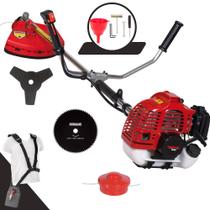 Roçadeira Cortador de Grama À Gasolina Kawashima KW52-L 52cc Motor 2 Tempos 2,5HP de Potência 10.000rpm Robusta e de Alta Performance Completa Com Carretel de Nylon + Faca 3 Pontas + Faca 80 Dentes