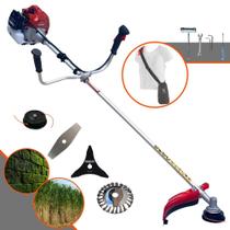 Roçadeira Cortador de Grama À Gasolina Multifunções Kawashima BCJ521L 2T 52cc 2,5HP Alta Rotação e Potência Com Carretel de Nylon e Lâmina Facão + Kit Extra Lâmina 3 Pontas e Escova de Aço Circular
