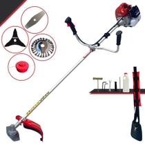 Roçadeira Cortador de Grama À Gasolina Multifunções Kawashima BCJ620L 2T 62cc 3HP Alta Rotação e Potência Com Carretel de Nylon e Lâmina Facão + Kit Extra Lâmina 3 Pontas e Escova de Aço Circular